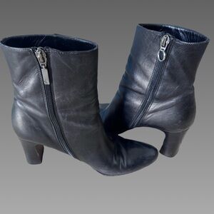 Ann Taylor Black Leather Ankle Booties Side Zip‎ Heel Boots 7.5